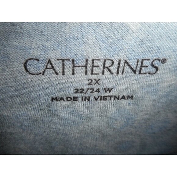 Catherines Size 2x 22/24 W Blue Pink Print knit shirt short sleeve - Picture 2 of 4